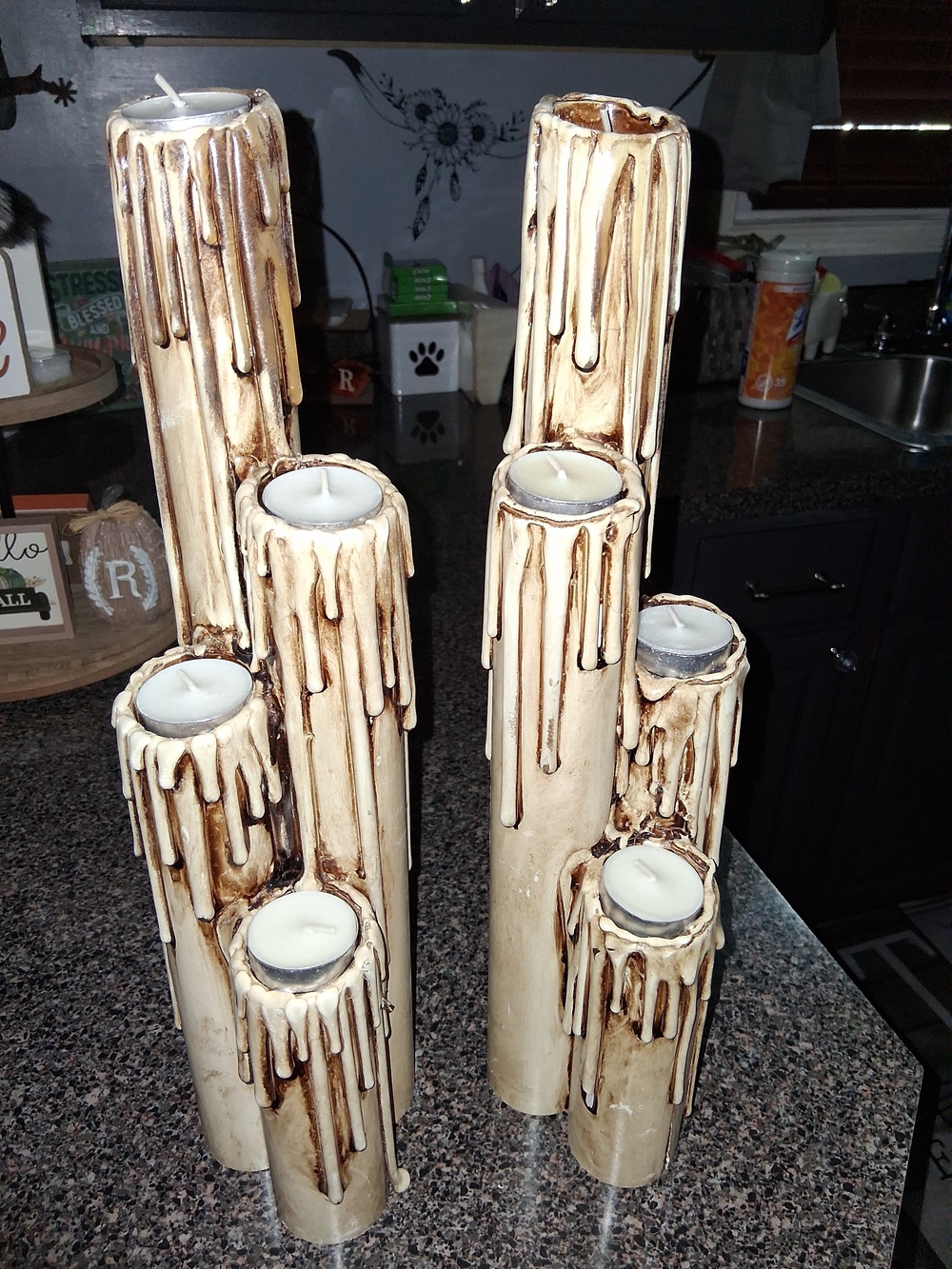 Large Handmade Spooky Halloween Candle Holders.